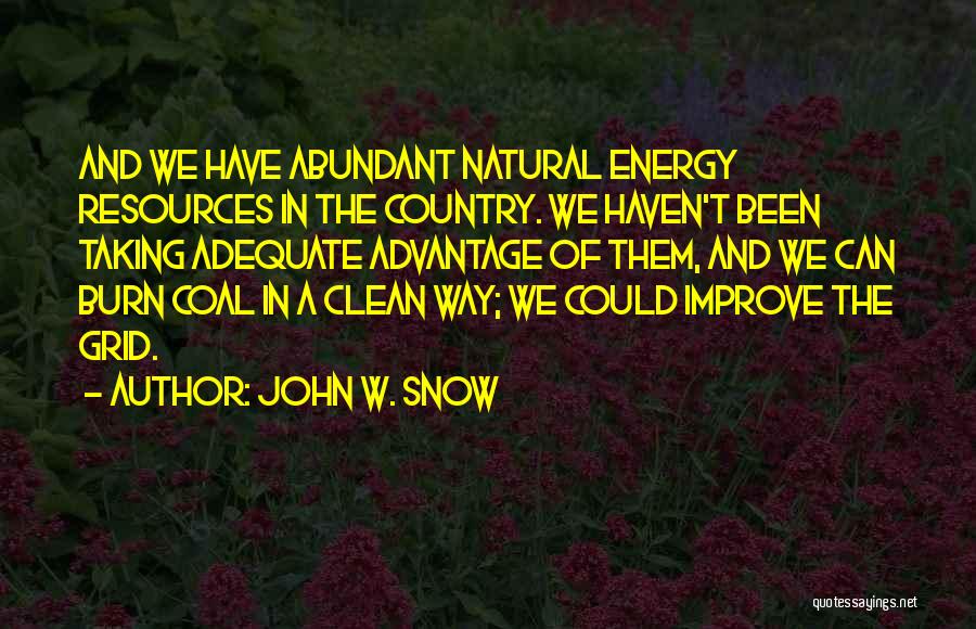 John W. Snow Quotes: And We Have Abundant Natural Energy Resources In The Country. We Haven't Been Taking Adequate Advantage Of Them, And We