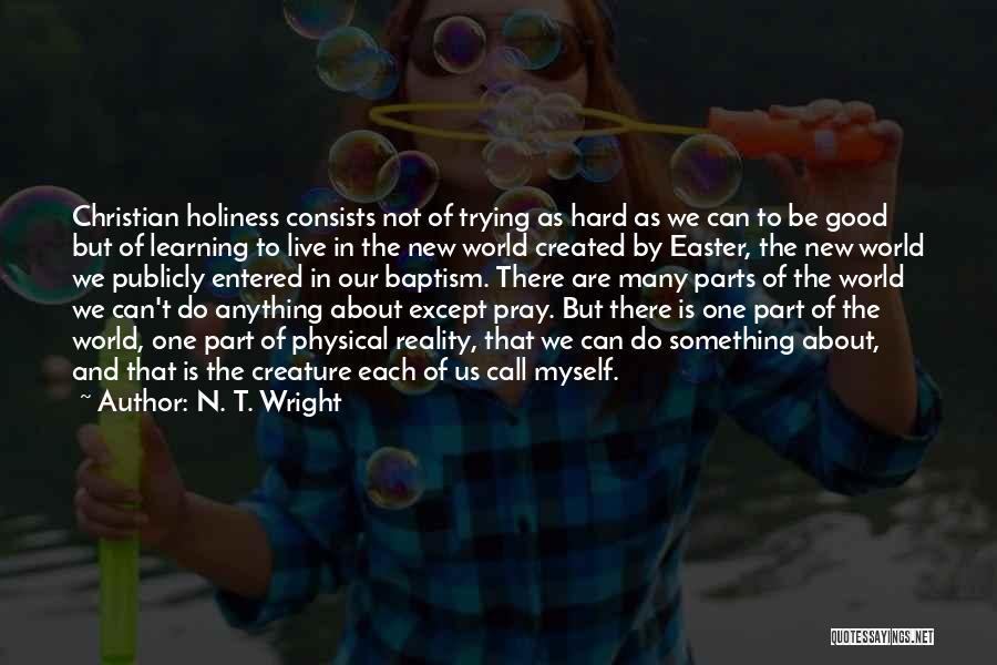 N. T. Wright Quotes: Christian Holiness Consists Not Of Trying As Hard As We Can To Be Good But Of Learning To Live In