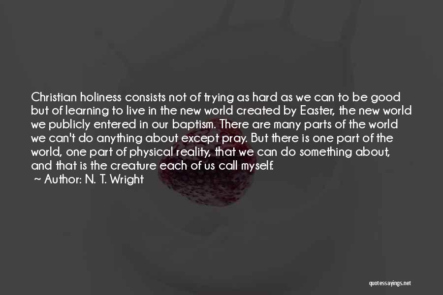 N. T. Wright Quotes: Christian Holiness Consists Not Of Trying As Hard As We Can To Be Good But Of Learning To Live In