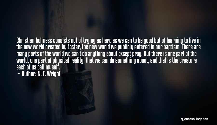 N. T. Wright Quotes: Christian Holiness Consists Not Of Trying As Hard As We Can To Be Good But Of Learning To Live In