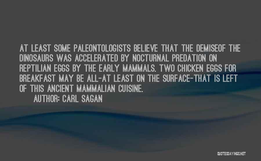 Carl Sagan Quotes: At Least Some Paleontologists Believe That The Demiseof The Dinosaurs Was Accelerated By Nocturnal Predation On Reptilian Eggs By The