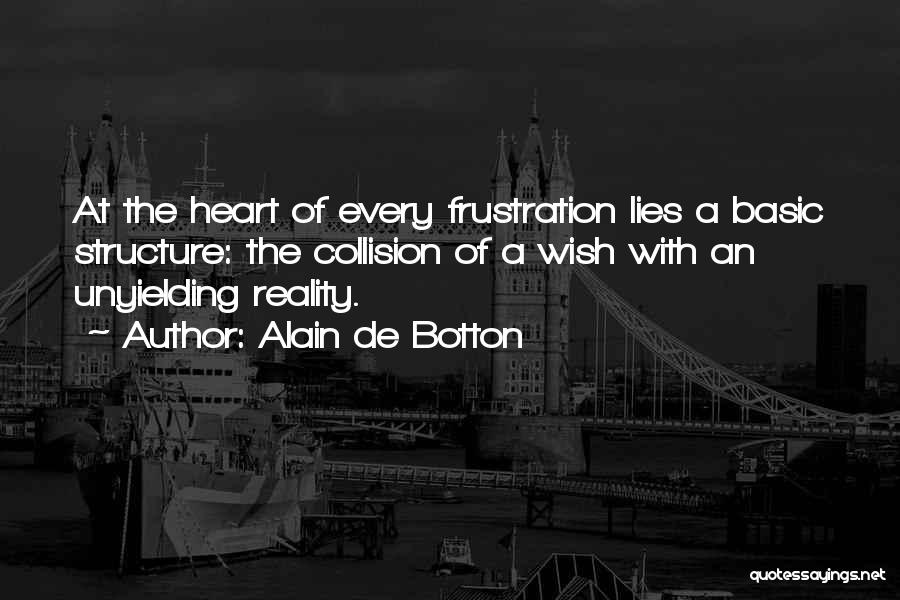 Alain De Botton Quotes: At The Heart Of Every Frustration Lies A Basic Structure: The Collision Of A Wish With An Unyielding Reality.
