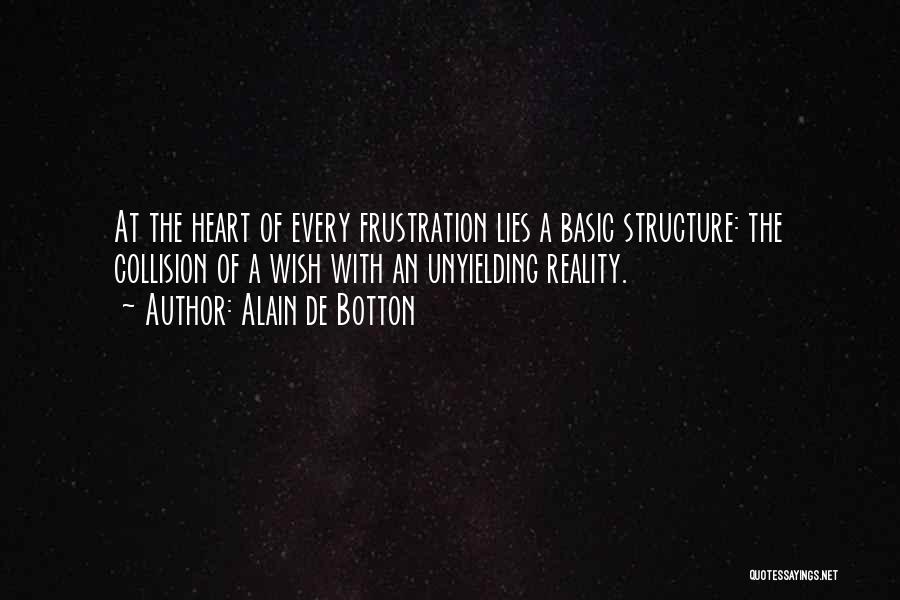 Alain De Botton Quotes: At The Heart Of Every Frustration Lies A Basic Structure: The Collision Of A Wish With An Unyielding Reality.