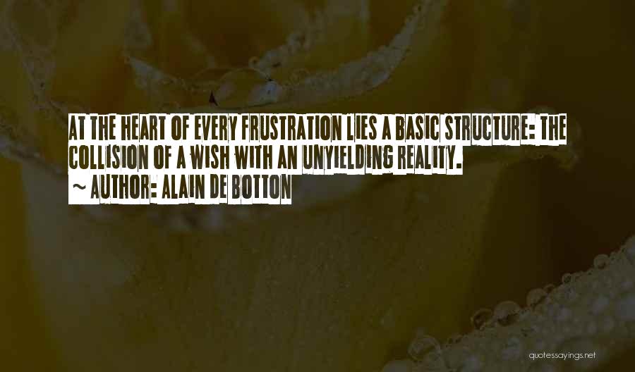 Alain De Botton Quotes: At The Heart Of Every Frustration Lies A Basic Structure: The Collision Of A Wish With An Unyielding Reality.
