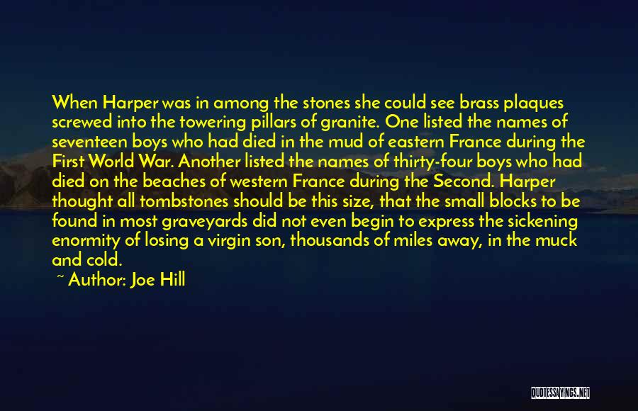 Joe Hill Quotes: When Harper Was In Among The Stones She Could See Brass Plaques Screwed Into The Towering Pillars Of Granite. One