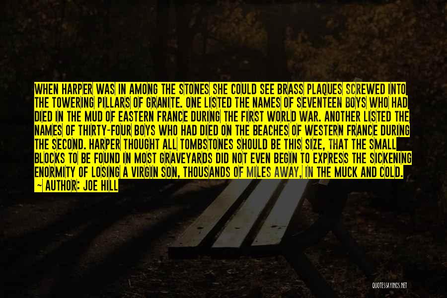 Joe Hill Quotes: When Harper Was In Among The Stones She Could See Brass Plaques Screwed Into The Towering Pillars Of Granite. One