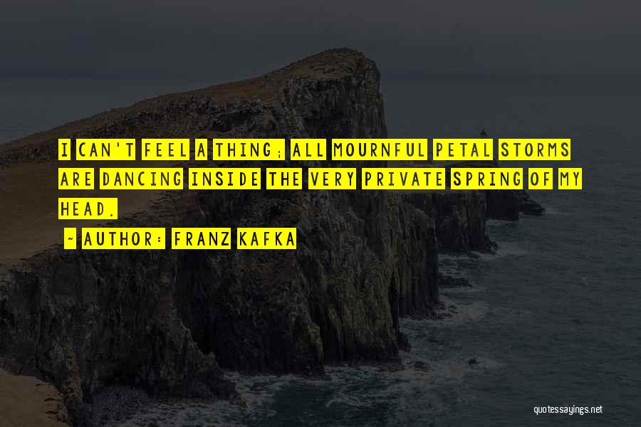 Franz Kafka Quotes: I Can't Feel A Thing; All Mournful Petal Storms Are Dancing Inside The Very Private Spring Of My Head.