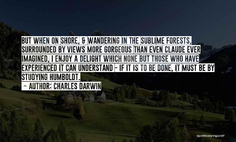 Charles Darwin Quotes: But When On Shore, & Wandering In The Sublime Forests, Surrounded By Views More Gorgeous Than Even Claude Ever Imagined,