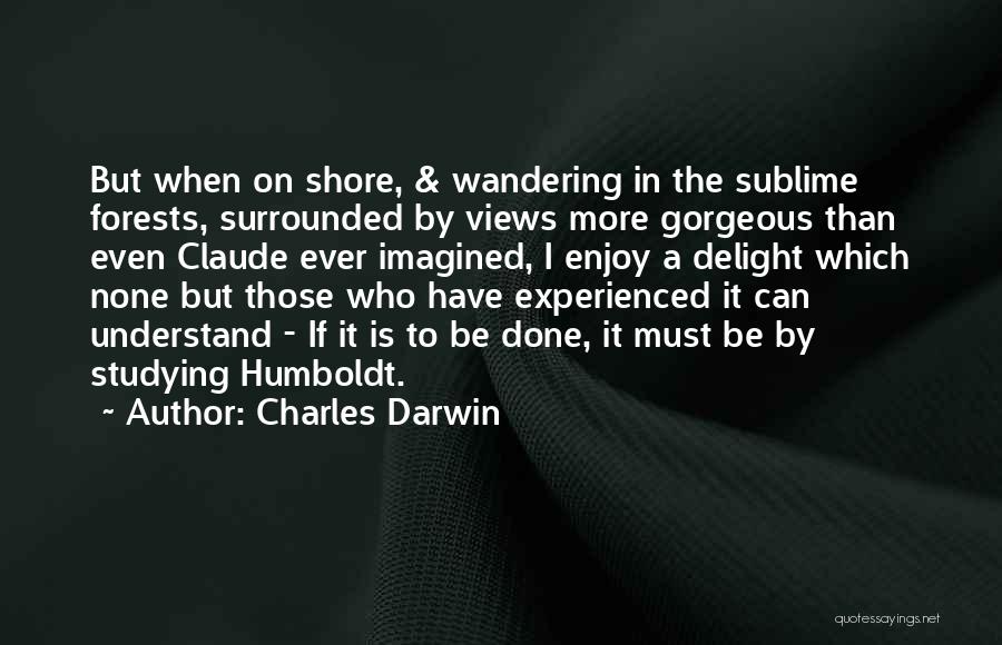 Charles Darwin Quotes: But When On Shore, & Wandering In The Sublime Forests, Surrounded By Views More Gorgeous Than Even Claude Ever Imagined,