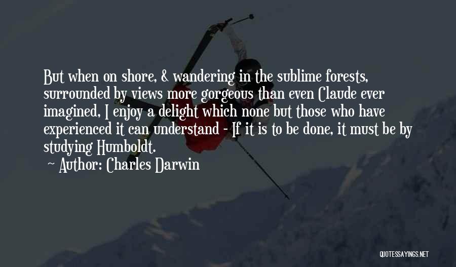 Charles Darwin Quotes: But When On Shore, & Wandering In The Sublime Forests, Surrounded By Views More Gorgeous Than Even Claude Ever Imagined,