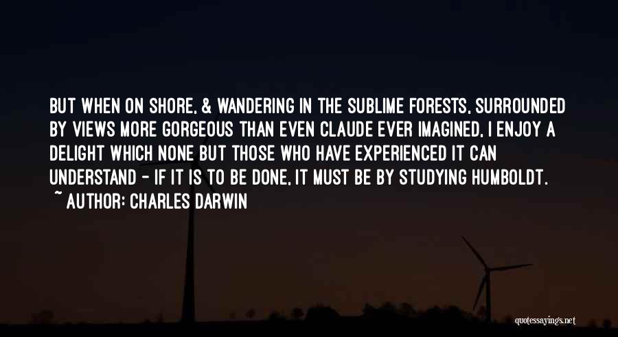 Charles Darwin Quotes: But When On Shore, & Wandering In The Sublime Forests, Surrounded By Views More Gorgeous Than Even Claude Ever Imagined,