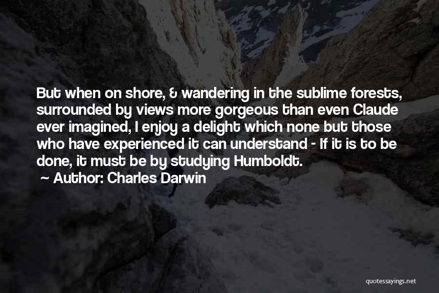 Charles Darwin Quotes: But When On Shore, & Wandering In The Sublime Forests, Surrounded By Views More Gorgeous Than Even Claude Ever Imagined,