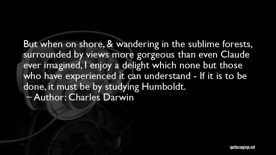 Charles Darwin Quotes: But When On Shore, & Wandering In The Sublime Forests, Surrounded By Views More Gorgeous Than Even Claude Ever Imagined,