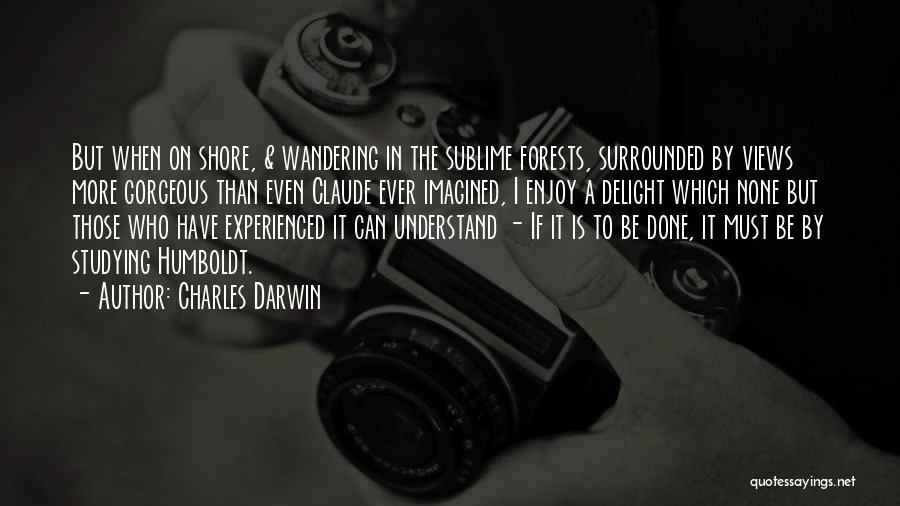 Charles Darwin Quotes: But When On Shore, & Wandering In The Sublime Forests, Surrounded By Views More Gorgeous Than Even Claude Ever Imagined,