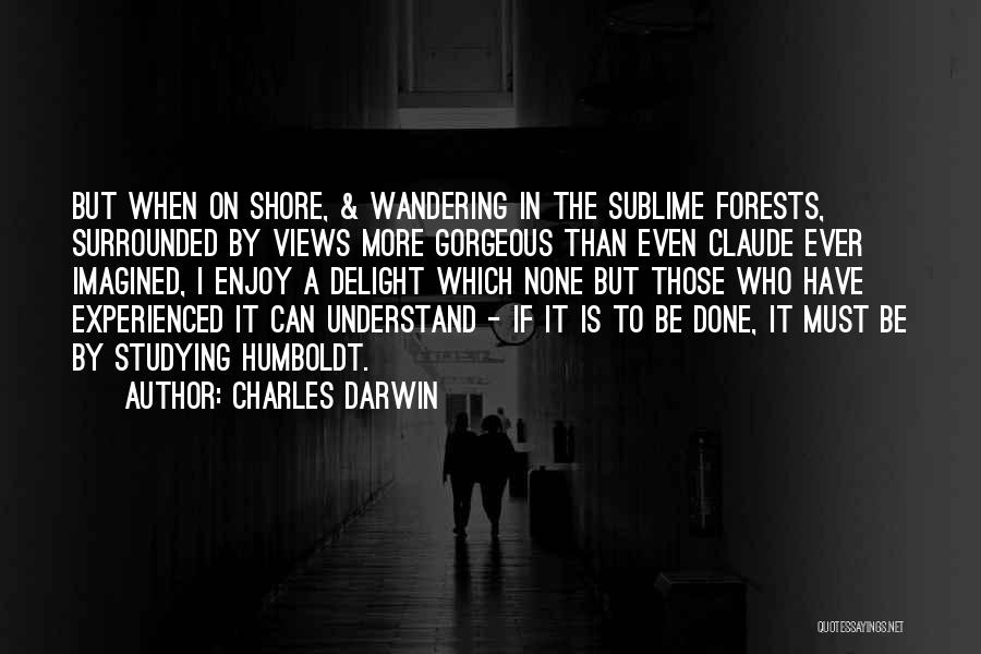 Charles Darwin Quotes: But When On Shore, & Wandering In The Sublime Forests, Surrounded By Views More Gorgeous Than Even Claude Ever Imagined,