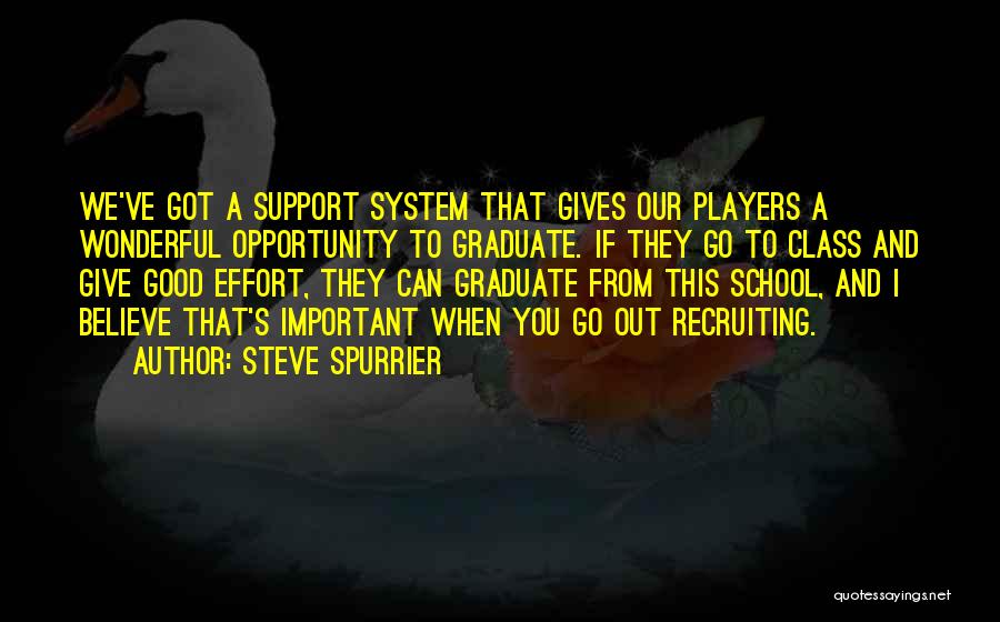 Steve Spurrier Quotes: We've Got A Support System That Gives Our Players A Wonderful Opportunity To Graduate. If They Go To Class And