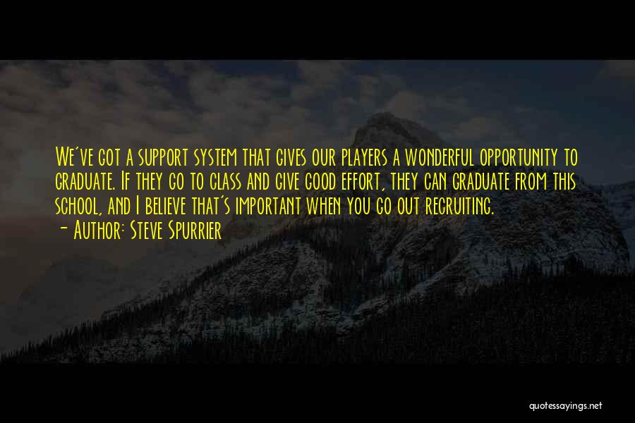 Steve Spurrier Quotes: We've Got A Support System That Gives Our Players A Wonderful Opportunity To Graduate. If They Go To Class And