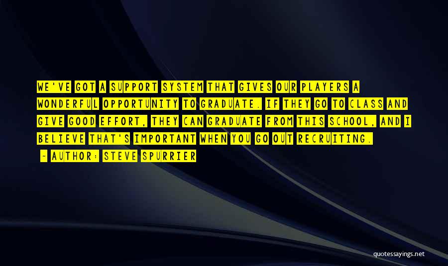 Steve Spurrier Quotes: We've Got A Support System That Gives Our Players A Wonderful Opportunity To Graduate. If They Go To Class And