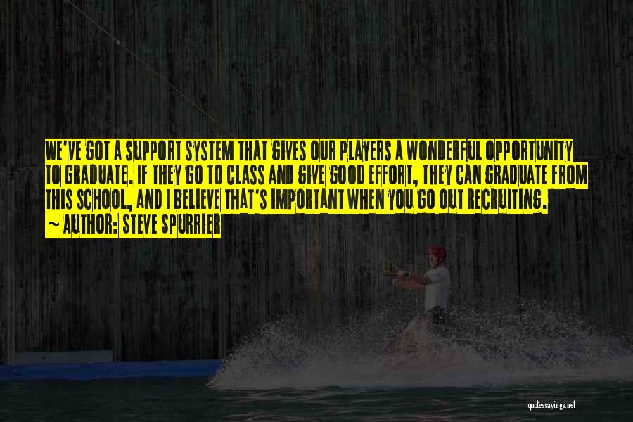 Steve Spurrier Quotes: We've Got A Support System That Gives Our Players A Wonderful Opportunity To Graduate. If They Go To Class And