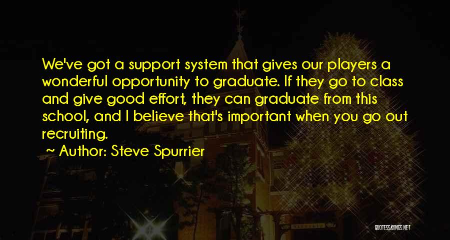 Steve Spurrier Quotes: We've Got A Support System That Gives Our Players A Wonderful Opportunity To Graduate. If They Go To Class And