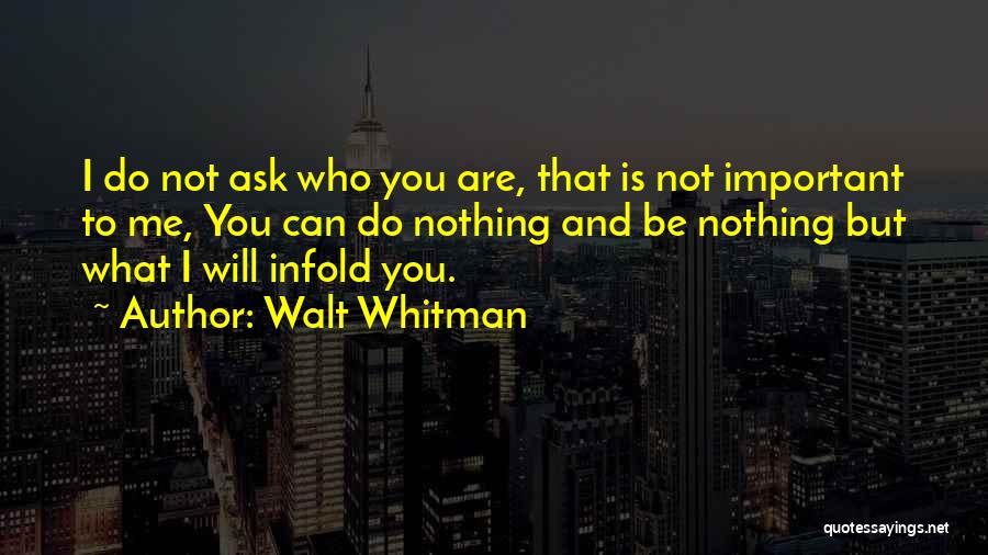 Walt Whitman Quotes: I Do Not Ask Who You Are, That Is Not Important To Me, You Can Do Nothing And Be Nothing