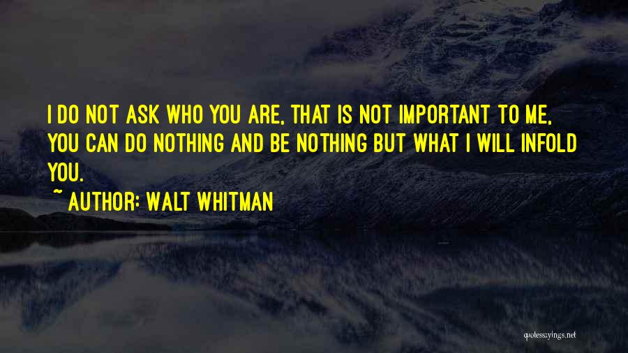 Walt Whitman Quotes: I Do Not Ask Who You Are, That Is Not Important To Me, You Can Do Nothing And Be Nothing
