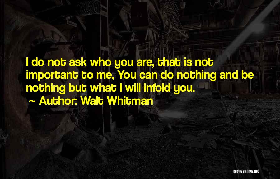 Walt Whitman Quotes: I Do Not Ask Who You Are, That Is Not Important To Me, You Can Do Nothing And Be Nothing