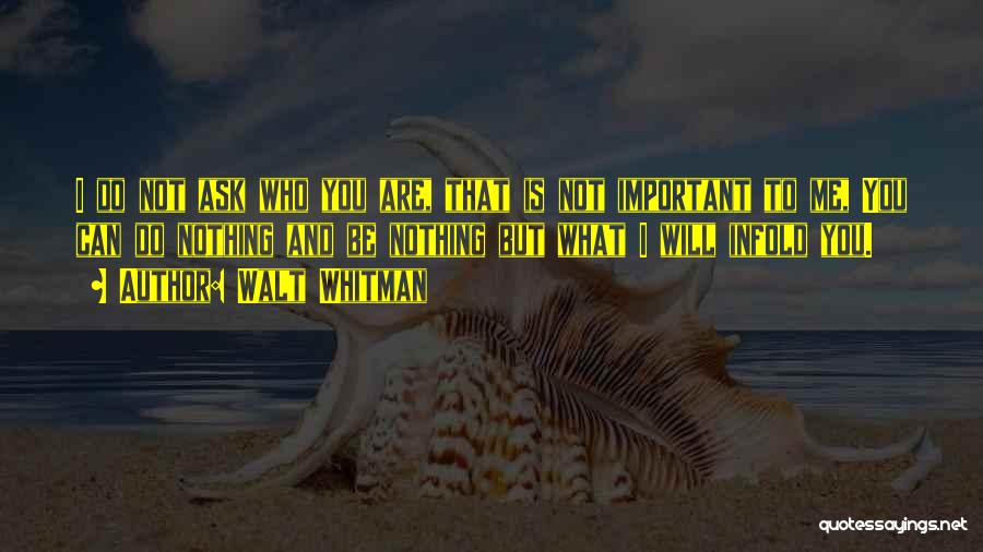 Walt Whitman Quotes: I Do Not Ask Who You Are, That Is Not Important To Me, You Can Do Nothing And Be Nothing