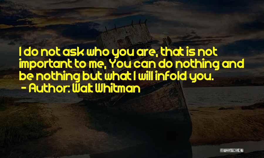 Walt Whitman Quotes: I Do Not Ask Who You Are, That Is Not Important To Me, You Can Do Nothing And Be Nothing