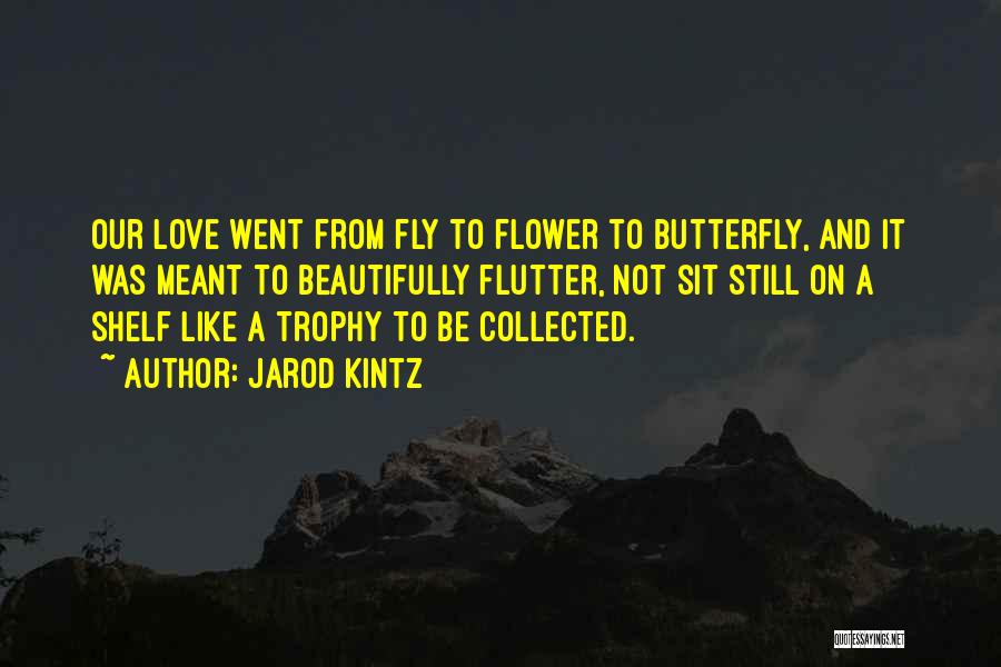 Jarod Kintz Quotes: Our Love Went From Fly To Flower To Butterfly, And It Was Meant To Beautifully Flutter, Not Sit Still On