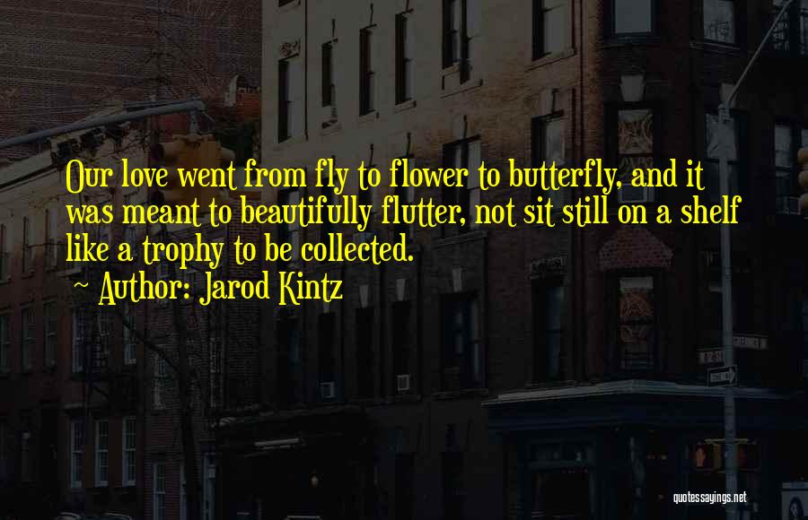 Jarod Kintz Quotes: Our Love Went From Fly To Flower To Butterfly, And It Was Meant To Beautifully Flutter, Not Sit Still On