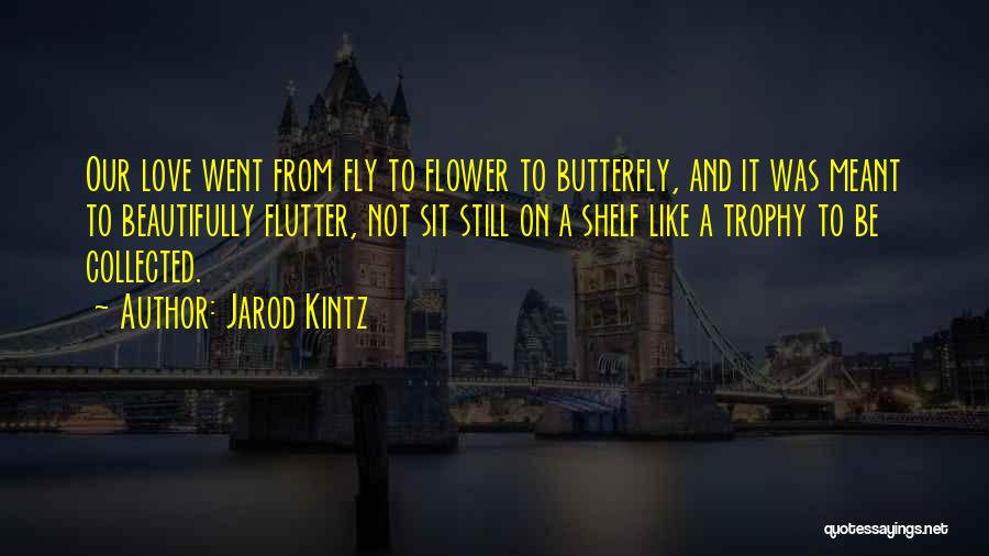 Jarod Kintz Quotes: Our Love Went From Fly To Flower To Butterfly, And It Was Meant To Beautifully Flutter, Not Sit Still On