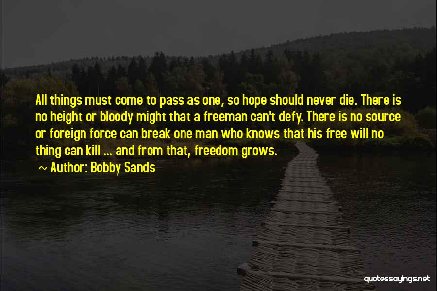 Bobby Sands Quotes: All Things Must Come To Pass As One, So Hope Should Never Die. There Is No Height Or Bloody Might