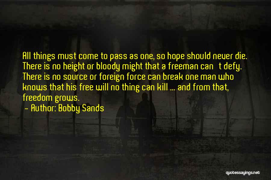 Bobby Sands Quotes: All Things Must Come To Pass As One, So Hope Should Never Die. There Is No Height Or Bloody Might