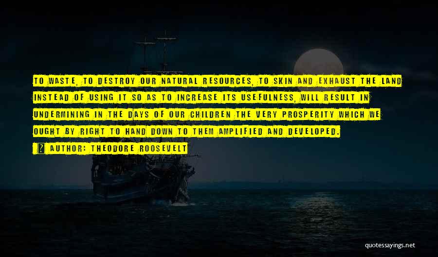 Theodore Roosevelt Quotes: To Waste, To Destroy Our Natural Resources, To Skin And Exhaust The Land Instead Of Using It So As To