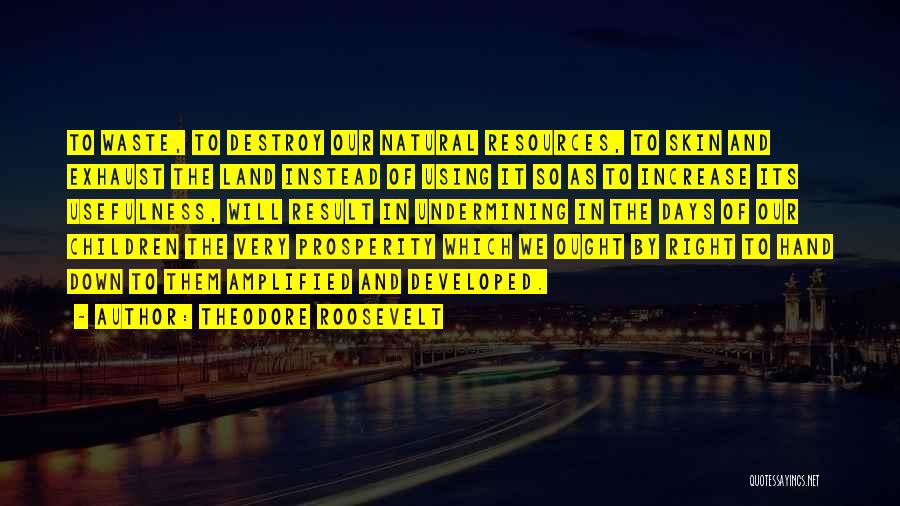 Theodore Roosevelt Quotes: To Waste, To Destroy Our Natural Resources, To Skin And Exhaust The Land Instead Of Using It So As To