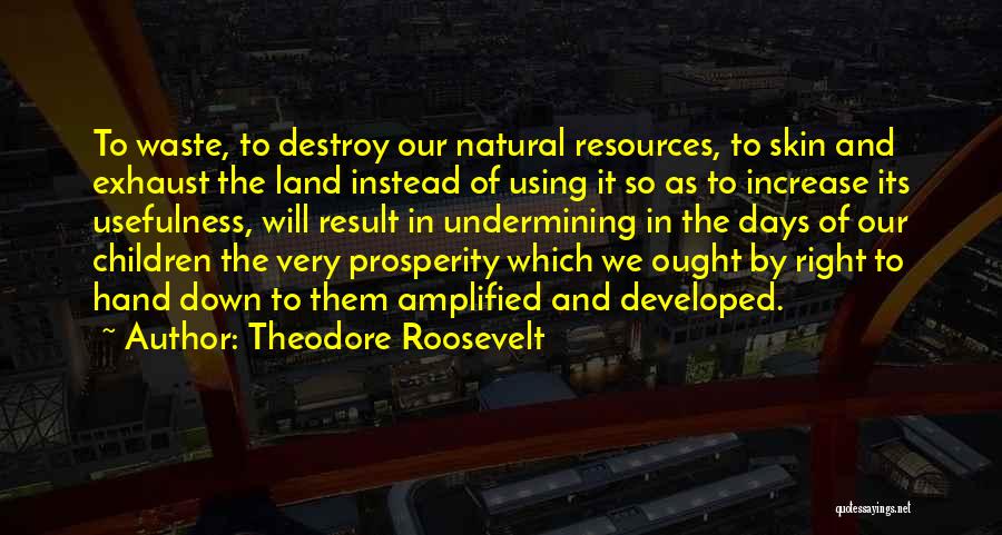 Theodore Roosevelt Quotes: To Waste, To Destroy Our Natural Resources, To Skin And Exhaust The Land Instead Of Using It So As To