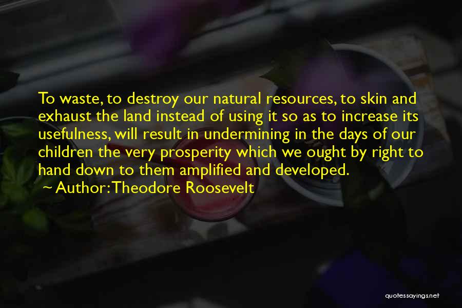 Theodore Roosevelt Quotes: To Waste, To Destroy Our Natural Resources, To Skin And Exhaust The Land Instead Of Using It So As To