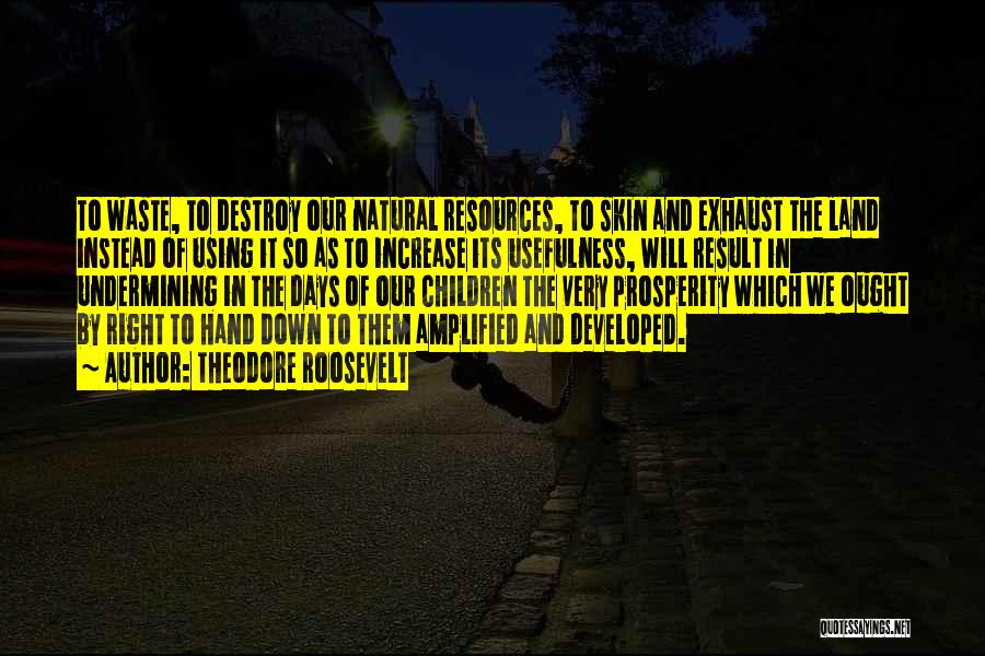 Theodore Roosevelt Quotes: To Waste, To Destroy Our Natural Resources, To Skin And Exhaust The Land Instead Of Using It So As To