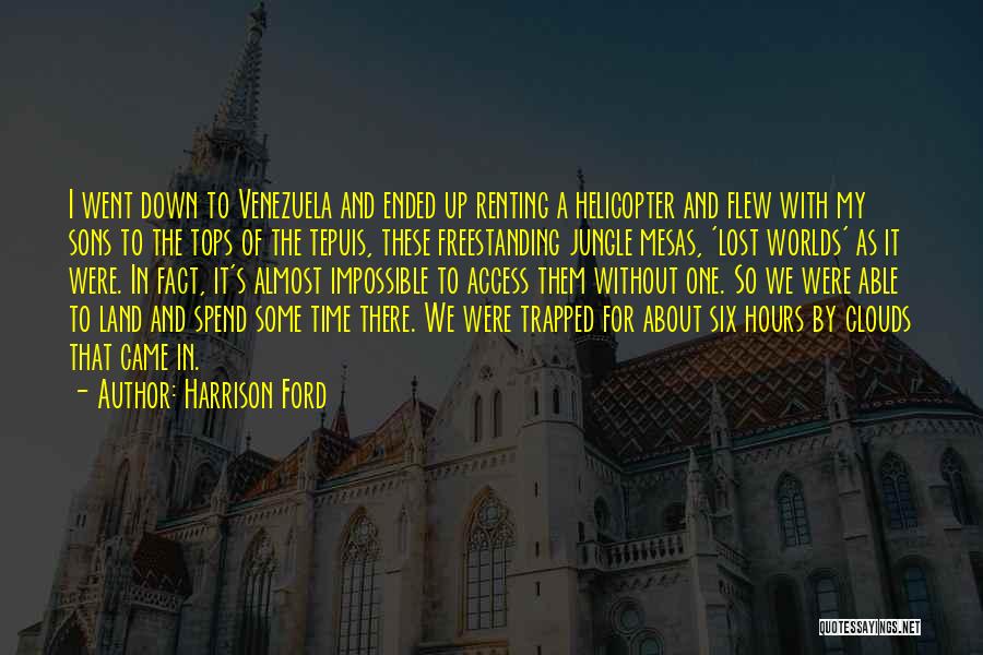 Harrison Ford Quotes: I Went Down To Venezuela And Ended Up Renting A Helicopter And Flew With My Sons To The Tops Of