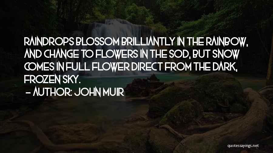 John Muir Quotes: Raindrops Blossom Brilliantly In The Rainbow, And Change To Flowers In The Sod, But Snow Comes In Full Flower Direct