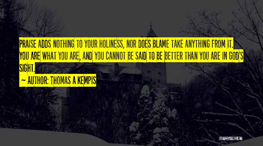 Thomas A Kempis Quotes: Praise Adds Nothing To Your Holiness, Nor Does Blame Take Anything From It. You Are What You Are, And You