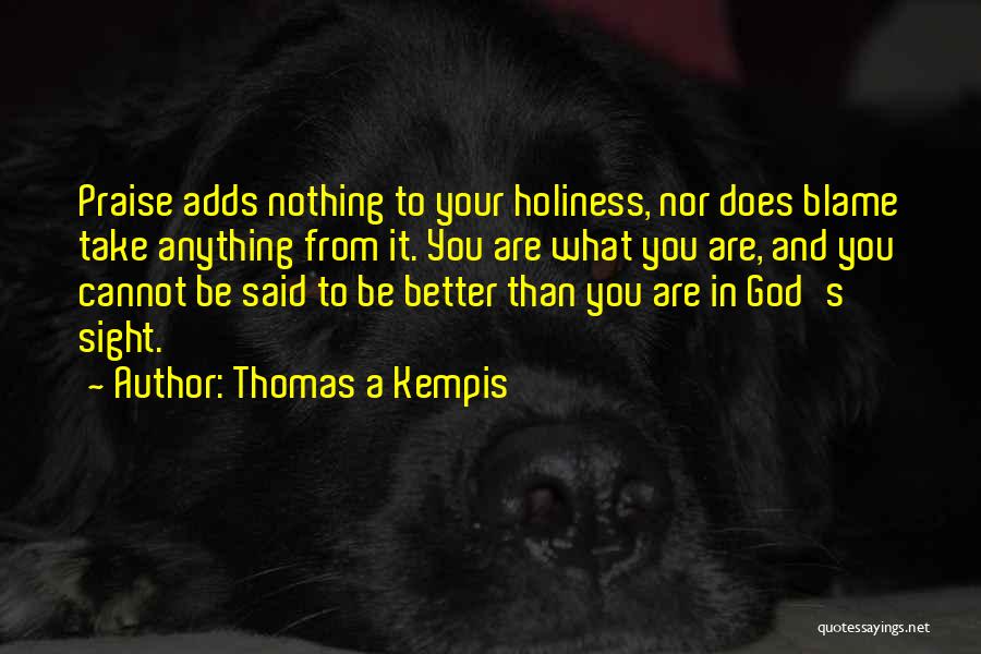 Thomas A Kempis Quotes: Praise Adds Nothing To Your Holiness, Nor Does Blame Take Anything From It. You Are What You Are, And You