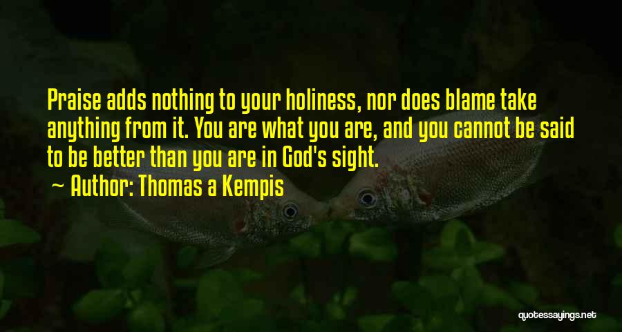 Thomas A Kempis Quotes: Praise Adds Nothing To Your Holiness, Nor Does Blame Take Anything From It. You Are What You Are, And You