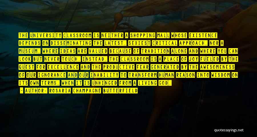 Rosaria Champagne Butterfield Quotes: The University Classroom Is Neither A Shopping Mall Whose Existence Depends On Disseminating The Latest, Sexiest Critical Approach, Nor A