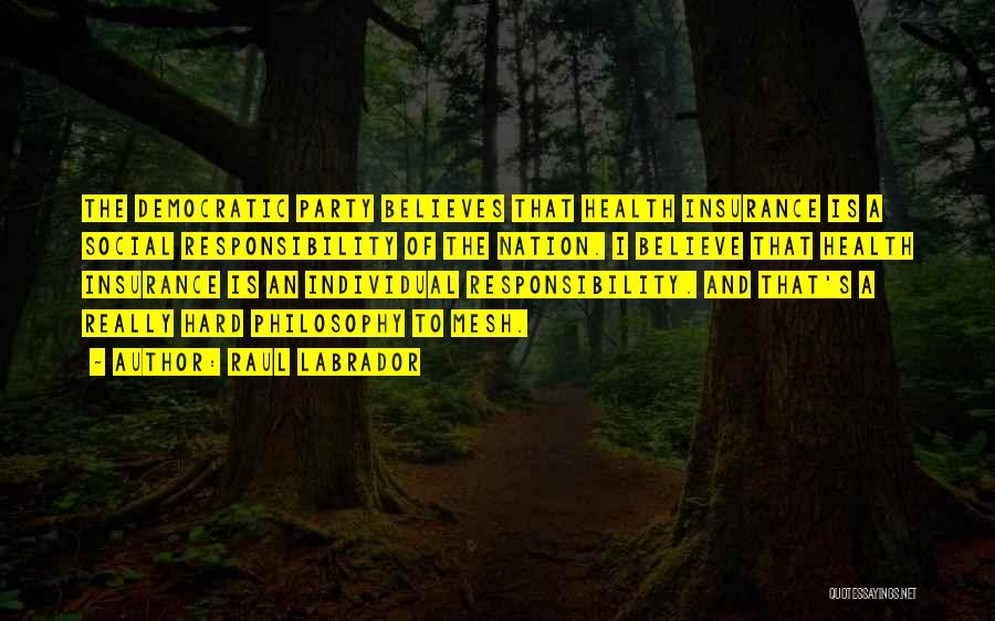 Raul Labrador Quotes: The Democratic Party Believes That Health Insurance Is A Social Responsibility Of The Nation. I Believe That Health Insurance Is