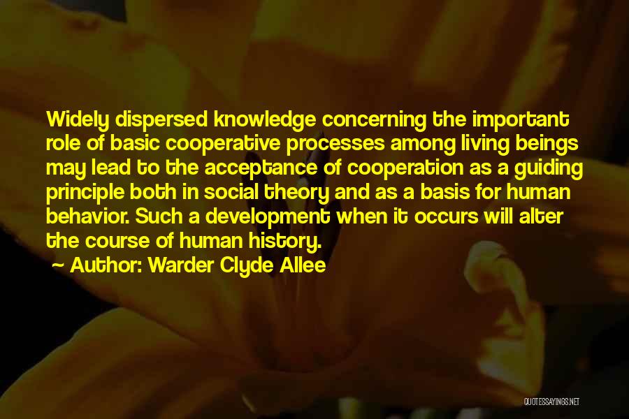 Warder Clyde Allee Quotes: Widely Dispersed Knowledge Concerning The Important Role Of Basic Cooperative Processes Among Living Beings May Lead To The Acceptance Of