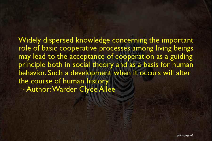 Warder Clyde Allee Quotes: Widely Dispersed Knowledge Concerning The Important Role Of Basic Cooperative Processes Among Living Beings May Lead To The Acceptance Of