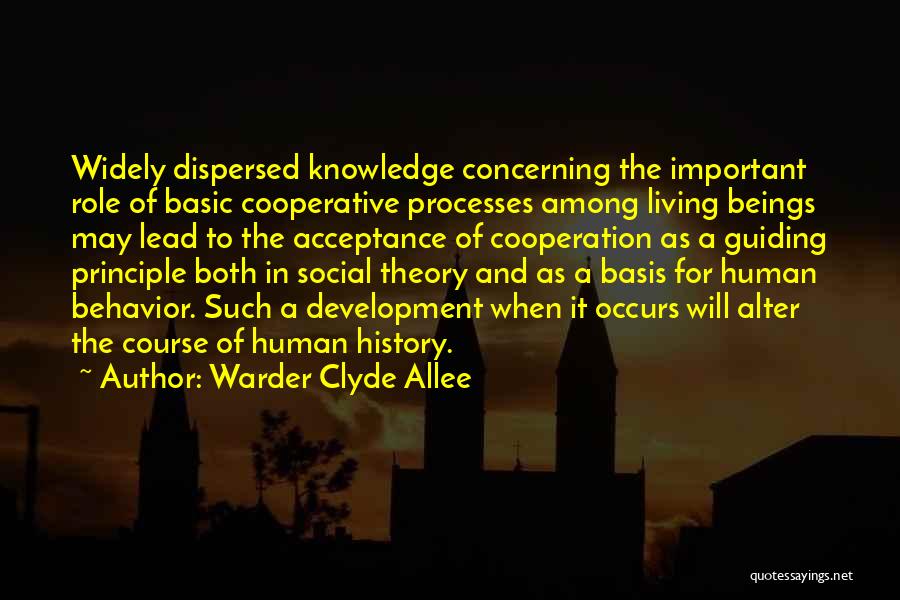 Warder Clyde Allee Quotes: Widely Dispersed Knowledge Concerning The Important Role Of Basic Cooperative Processes Among Living Beings May Lead To The Acceptance Of