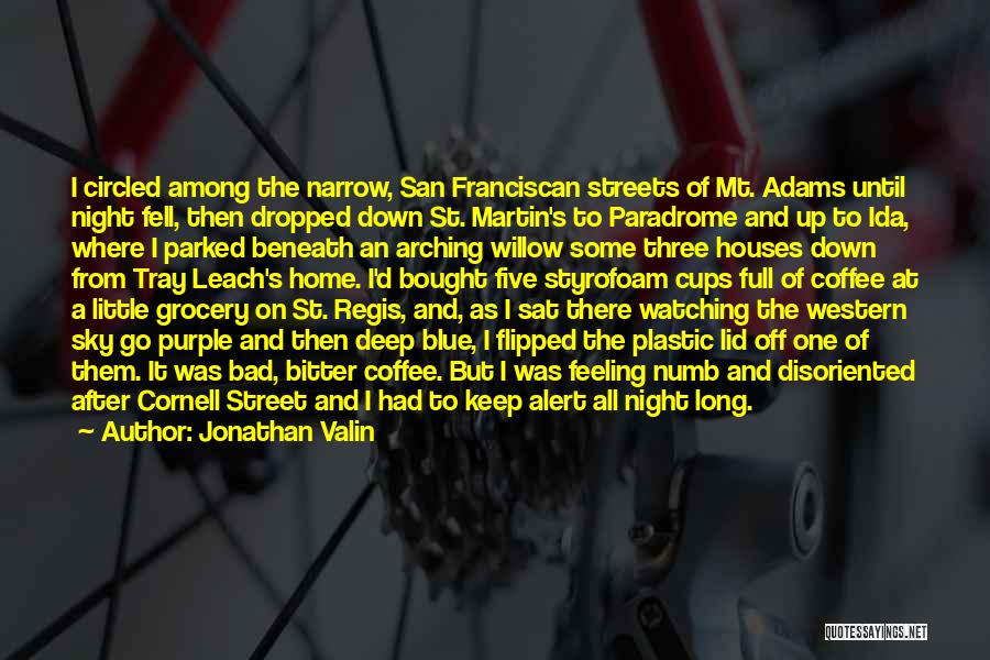 Jonathan Valin Quotes: I Circled Among The Narrow, San Franciscan Streets Of Mt. Adams Until Night Fell, Then Dropped Down St. Martin's To